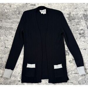 Roncelli Vintage Black Silver Ribbed Knit Open Front Sweater Jacket Sz ￼13 Small